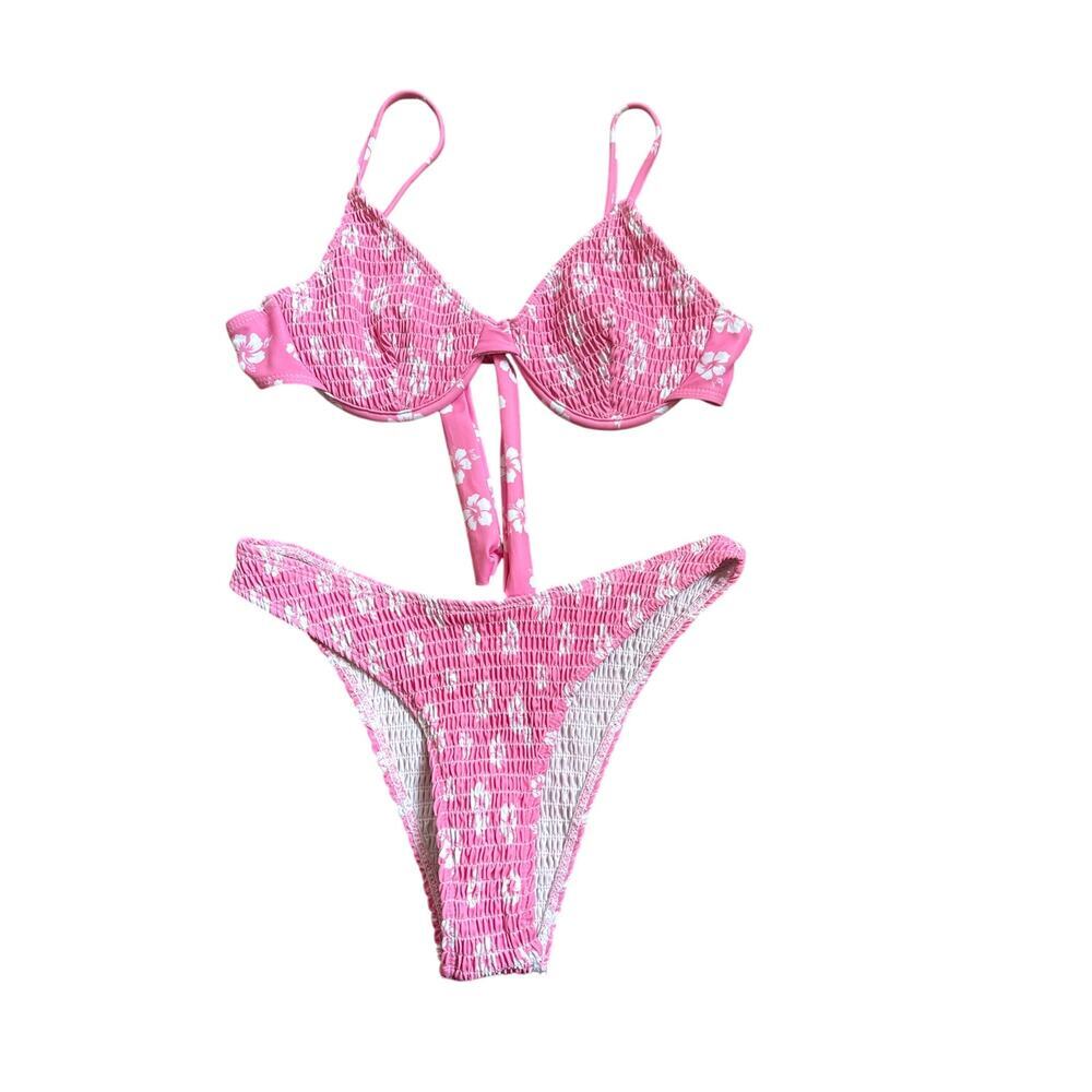 Shein 2 Piece Pink Floral Swimsuit Small